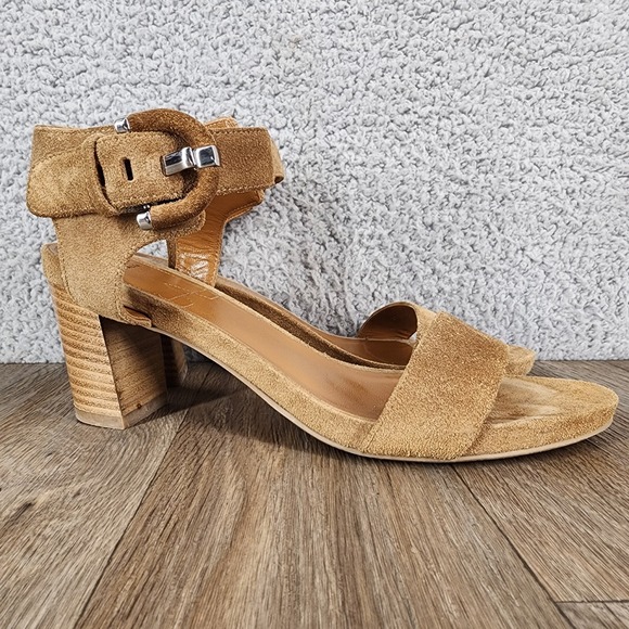 AQUATALIA Women's Size 7 Suede Ankle Strap Block Heel Sandals Tan Brown - Picture 1 of 15